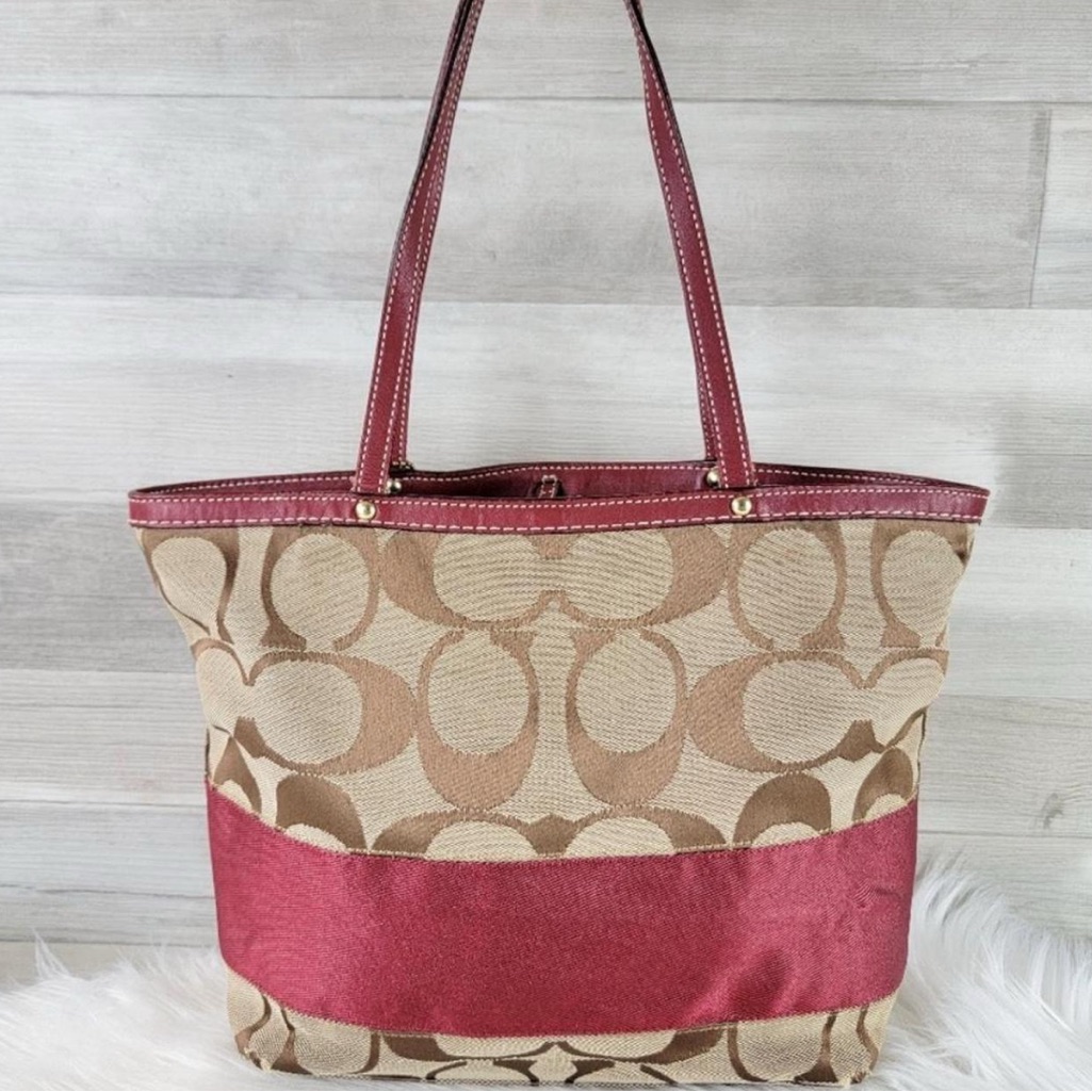 Coach Elegant Tan And Red Tote Bag